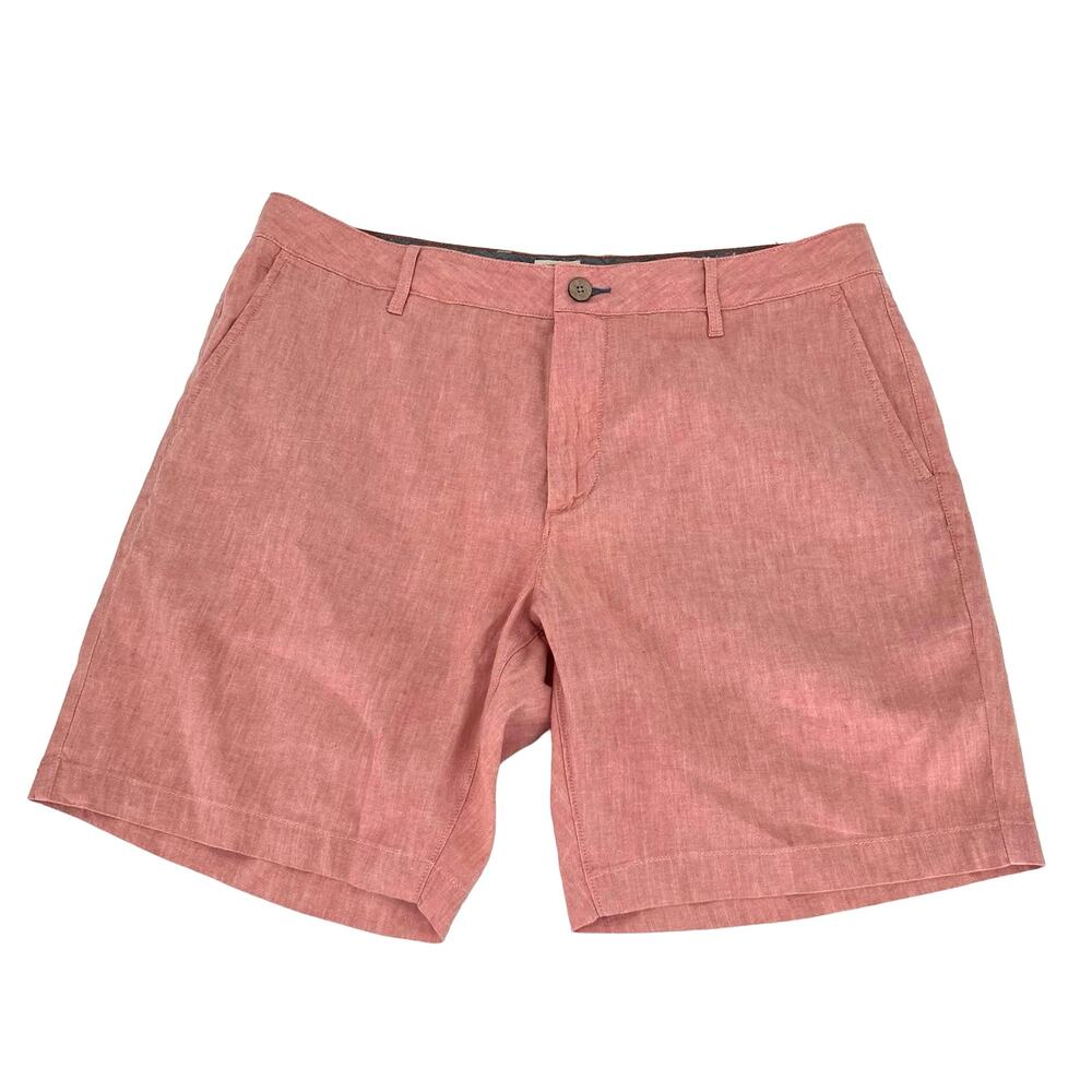Faherty men’s linen blend organic cotton flat front Bermuda shorts